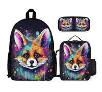 WECECE Backpack Fox 3 Piece Set for Kids Age 7, Book Pack Animal with Lunch Tote and Pencil Case Year 7 for Girls Daily Carry and Trips