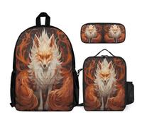WECECE Backpack Fox with Lunch Bag and Pencil Case for Boys Age 8, Book Pack Animal Theme with Lunch Box Pencil Case Year 4 for Girls Outdoor Learning and Travel