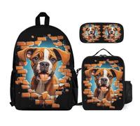 WECECE Backpack French Bulldog Set with Lunch Tote and Pencil Case for Kids Age 6, School Backpack Dog Animal 3 Piece Set Year 6 for Boys Daily Carry and Trips