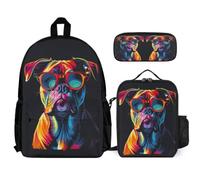 WECECE Backpack French Bulldog Set with Pencil Case and Lunch Bag for Boys Age 10, Book Pack Dog Print with Lunch Tote and Pencil Case Year 1 for Young Learners Study Sessions Travel