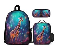 WECECE Backpack Giraffe School Supplies Bundle with Lunch Bag Animal Theme and Pencil Case for Children 8-10 Years Year 3-5, Practical Carry Collection for Study and Excursions