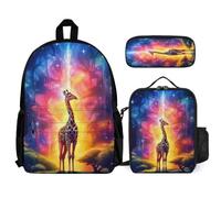 WECECE Backpack Giraffe Set with Lunch Bag Pencil Case Animal Theme for Kids Age 9 Year 4, Practical Student Bundle for Outdoor Adventures and Holidays