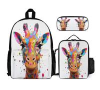 WECECE Backpack Giraffe Set with Lunch Tote and Pencil Case for Kids Age 6, School Backpack Animal Theme 3 Piece Set Year 6 for Boys Daily Carry and Trips