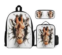 WECECE Backpack Giraffe with Lunch Bag and Pencil Case for Boys Age 8, Book Pack 3D Animal with Lunch Box Pencil Case Year 4 for Girls Outdoor Learning and Travel