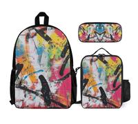 WECECE Backpack Graffiti with Lunch Bag and Pencil Case for Boys Age 8, Book Pack Memphis Style with Lunch Box Pencil Case Year 4 for Girls Outdoor Learning and Travel