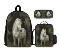 WECECE Backpack Horse Set with Pencil Case and Lunch Bag for Boys Age 10, Book Pack Animal Pattern with Lunch Tote and Pencil Case Year 1 for Young Learners Study Sessions Travel