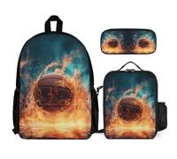 WECECE Backpack Ice and Fire Basketball 3pcs Set with Insulated Lunch Tote & Pencil Case for Kids Age 7, School Bag Basketball School Supplies Bundle Year 1-2 for Girls Sports Clubs and Holidays