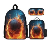 WECECE Backpack Ice and Fire Basketball School Supplies Bundle with Lunch Tote Basketball and Pencil Case for Girls Boys Age 12 Year 7, Practical Student Organiser for Sports