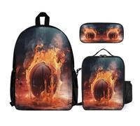 WECECE Backpack Ice and Fire Basketball with Lunch Bag and Pencil Case for Children 8-10 Years, Bookbag Basketball with Lunch Box Pencil Case Year 3-5 for Boys Sports Clubs and Holidays