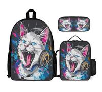 WECECE Backpack Kitten Set with Lunch Bag Pencil Case Animal Cat for Kids Age 9 Year 4, Practical Student Bundle for Outdoor Adventures and Holidays