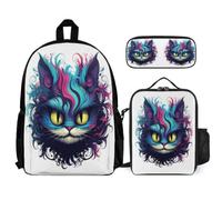 WECECE Backpack Kitten with Lunch Box Pencil Case for Children Age 7, School Bag Animal Cat with Lunch Box Pencil Case Year 7 for Young Learners Sports Clubs and Holidays