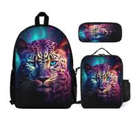 WECECE Backpack Leopard Set with Lunch Bag Pencil Case Cheetah Animal for Kids Age 9 Year 4, Practical Student Bundle for Outdoor Adventures and Holidays