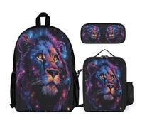 WECECE Backpack Lion 3 Piece Set with Lunch Box Animal Print Pencil Case for Teens 10-12 Years Year 5-6, Practical School Supplies Bundle for Holidays and Sports