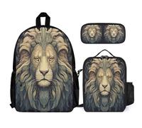 WECECE Backpack Lion 3 Piece Set with Lunch Box Lions Animal King Pencil Case for Teens 10-12 Years Year 5-6, Practical School Supplies Bundle for Holidays and Sports