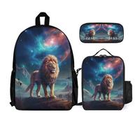 WECECE Backpack Lion Motif School Supplies Bundle with Lunch Tote Lions Animal King Pencil Case for Teenagers Age 13 Year 8, Organised Student Collection for Activities