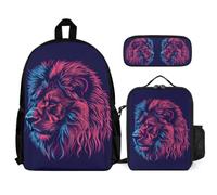 WECECE Backpack Lion Motif Set with Pencil Case and Lunch Bag for Boys Age 10, Book Pack Animal King with Lunch Tote and Pencil Case Year 1 for Young Learners Study Sessions Travel