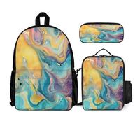 WECECE Backpack Marble Pattern 3 Piece Set with Lunch Box Colourful Pencil Case for Secondary Students Age 10 Year 12, Organised School Collection for Travel