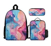 WECECE Backpack Marble Pattern with Lunch Box Pencil Case for Children Age 7, School Bag Colourful with Lunch Box Pencil Case Year 7 for Young Learners Sports Clubs and Holidays