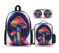 WECECE Backpack Mushroom 3 Piece Set for Kids Age 7, Book Pack Botanical Print with Lunch Tote and Pencil Case Year 7 for Girls Daily Carry and Trips
