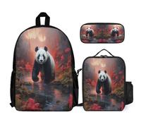 WECECE Backpack Panda 3 Piece Set with Lunch Box Animal Theme Pencil Case for Teens 10-12 Years Year 5-6, Practical School Supplies Bundle for Holidays and Sports