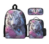 WECECE Backpack Panda School Supplies Bundle with Lunch Bag Animal Print and Pencil Case for Children 8-10 Years Year 3-5, Practical Carry Collection for Study and Excursions