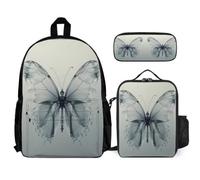 WECECE Backpack Set Butterfly Pattern with Lunch Box Pencil Case Colourful for Teen Students Age 15 Year 10, Matching School Supplies Collection for Family Trips