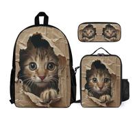 WECECE Backpack Set Cat with Pencil Case and Lunch Box Kitten for Students 8-10 Years Year 3-4, Practical Carry Collection for Outdoor Adventures and Learning