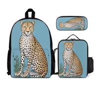 WECECE Backpack Set Cheetah with Pencil Case and Lunch Box Leopard Animal for Students 8-10 Years Year 3-4, Practical Carry Collection for Outdoor Adventures and Learning