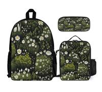 WECECE Backpack Set Daisy with Lunch Box Pencil Case Flower for Teen Students Age 15 Year 10, Matching School Supplies Collection for Family Trips