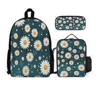 WECECE Backpack Set Daisy with Pencil Case and Lunch Box Flower for Students 8-10 Years Year 3-4, Practical Carry Collection for Outdoor Adventures and Learning