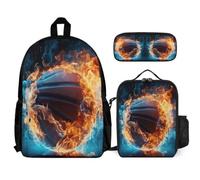 WECECE Backpack Set Ice and Fire Basketball with Lunch Box Pencil Case Basketball for Teen Students Age 15 Year 10, Matching School Supplies Collection for Family Trips