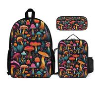 WECECE Backpack Set Mushroom with Lunch Box Pencil Case Plant Theme for Teen Students Age 15 Year 10, Matching School Supplies Collection for Family Trips