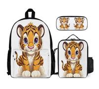 WECECE Backpack Set Tiger Cubs with Pencil Case and Lunch Box Animal for Students 8-10 Years Year 3-4, Practical Carry Collection for Outdoor Adventures and Learning