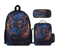 WECECE Backpack Set Tiger with Pencil Case and Lunch Box Animal Tiger for Students 8-10 Years Year 3-4, Practical Carry Collection for Outdoor Adventures and Learning
