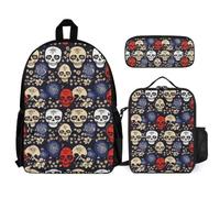 WECECE Backpack Skeleton School Supplies Bundle with Lunch Tote Skull and Pencil Case for Girls Boys Age 12 Year 7, Practical Student Organiser for Sports