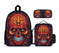 WECECE Backpack Skull 3 Piece Set with Lunch Box Skeleton Pencil Case for Secondary Students Age 10 Year 12, Organised School Collection for Travel