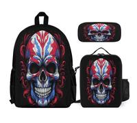 WECECE Backpack Skull School Supplies Bundle with Lunch Tote Skeleton Pencil Case for Teenagers Age 13 Year 8, Organised Student Collection for Activities