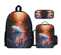 WECECE Backpack Swan with Lunch Bag and Pencil Case for Boys Age 8, Book Pack White Swan with Lunch Box Pencil Case Year 4 for Girls Outdoor Learning and Travel