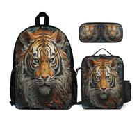 WECECE Backpack Tiger 3 Piece Collection with Lunch Tote Animal Theme and Pencil Case for Teenagers 13-15 Years Year 8-10, Student Organiser for Outdoor Study