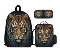 WECECE Backpack Tiger 3-Piece School Backpack Set with Lunch Bag Animal Theme Pencil Case for Girls Boys Age 13 Year 8, Student Essentials for Sports Clubs and Travel