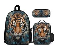 WECECE Backpack Tiger with Lunch Bag and Pencil Case for Boys Age 8, Book Pack Animal Theme with Lunch Box Pencil Case Year 4 for Girls Outdoor Learning and Travel