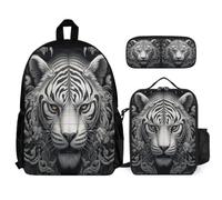 WECECE Backpack Tiger with Lunch Bag and Pencil Case for Boys Age 8, Book Pack Animal Theme with Lunch Box Pencil Case Year 4 for Girls Outdoor Learning and Travel
