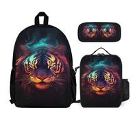 WECECE Backpack Tiger with Pencil Case and Lunch Tote Animal Tiger for Teens Age 12 Year 7, 3pcs Student Collection for School Holidays Sports and Daily Lessons