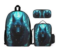 WECECE Backpack Wolf School Supplies Bundle with Lunch Bag Animal Wolve and Pencil Case for Children 8-10 Years Year 3-5, Practical Carry Collection for Study and Excursions