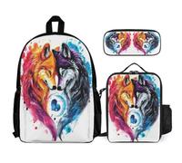 WECECE Backpack Wolf Set with Pencil Case and Lunch Bag for Boys Age 10, Book Pack Animal Wolve with Lunch Tote and Pencil Case Year 1 for Young Learners Study Sessions Travel