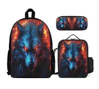 WECECE Backpack Wolf with Lunch Bag and Pencil Case for Boys Age 8, Book Pack Animal Wolve with Lunch Box Pencil Case Year 4 for Girls Outdoor Learning and Travel