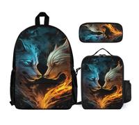 WECECE Backpack Wolve School Supplies Bundle with Lunch Tote Animal Wolf and Pencil Case for Girls Boys Age 12 Year 7, Practical Student Organiser for Sports