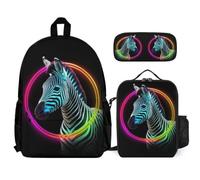 WECECE Backpack Zebra Set with Lunch Bag Pencil Case Animal Print for Kids Age 9 Year 4, Practical Student Bundle for Outdoor Adventures and Holidays