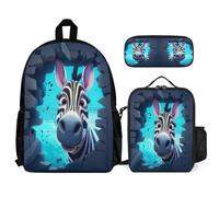 WECECE Backpack Zebra Set with Pencil Case and Lunch Bag for Boys Age 10, Book Pack Animal Print with Lunch Tote and Pencil Case Year 1 for Young Learners Study Sessions Travel