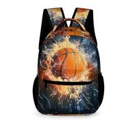 WECECE Basketball Backpack Young Students Age 9 Primary Kids Fire Basketball Rucksack Year 4 Boys Girls Everyday School Bag Bookbag 43x32x15cm for Study Travel Books Notebooks
